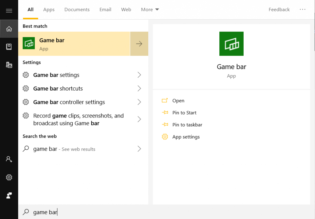 Start menu and search Game Bar - Mortal Tech