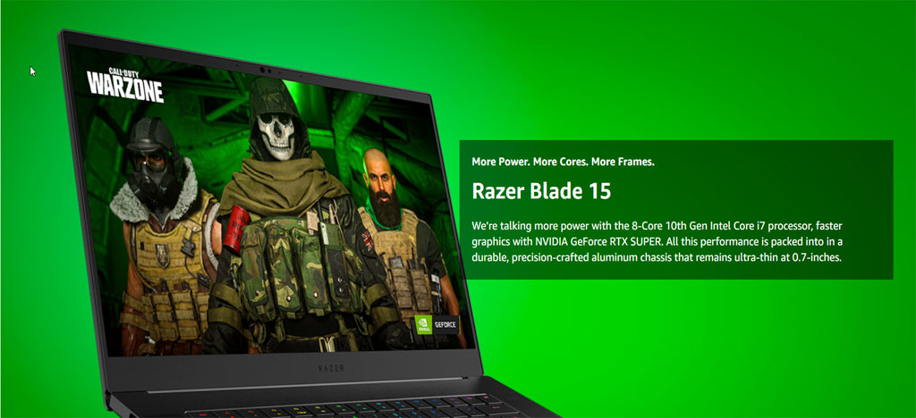 Razer Blade 15 Advanced Gaming Laptop 2020: Intel Core i7-10875H 8-Core, NVIDIA GeForce RTX 2080 SUPER Max-Q,  ” FHD 300Hz, 16GB RAM, 1TB SSD, CNC Aluminum, Chroma RGB Lighting, Thunderbolt 3